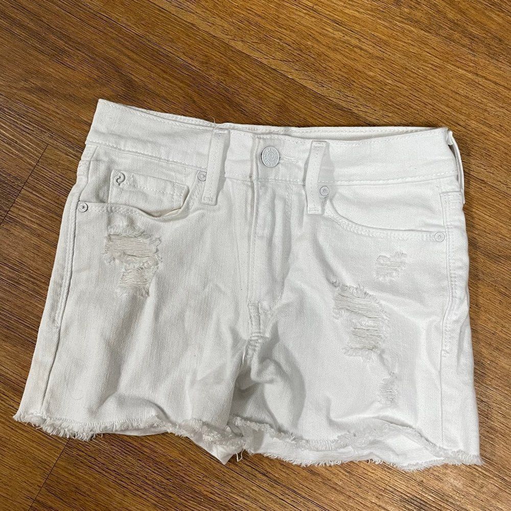 Denizen by Levi's Womens Distressed Denim High Rise Shortie Shorts XS White @@@